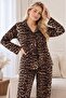 Luxury Suede Buttoned Patterned Long Sleeve Plus Size Women's Pajama Set - 2