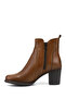 Women's Tan Antique Zippered Thick Heeled Genuine Leather Boots - 5