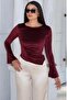 Velvet Fabric Spanish Sleeve Blouse - Burgundy