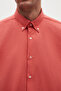 Ds Damat Comfort Pomegranate Blossom Buttoned Collar Relaxed Cut Linen Look 100% Cotton Shirt - 2