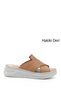 Women's Tan Cross-Strapped Wedge Heel Genuine Leather Comfort Slippers