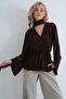 Women's Brown Double Breasted Collared Skirt with Ruffles and Self-Tie Belt Camisole Blouse Alc-X14428 - 4