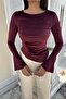 Velvet Fabric Spanish Sleeve Blouse - Burgundy - 6