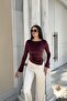 Velvet Fabric Spanish Sleeve Blouse - Burgundy - 3