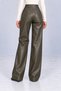 Khaki Wide Leg Leather Trousers with Pocket Detail - 5