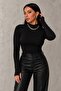 Women's 6-Piece Black Finger Detailed Bodysuit - 4
