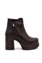 Women's Special Design Platform Heeled Cross Zipper Dark Brown Boots