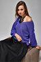 Women's Front and Back V-Neck Balloon Sleeve Mercerized Knitwear Loose Sweater - 5