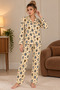 Cotton Buttoned Double Milan Pajama Set Brown Patterned - 5