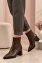 Li̇vora Women's Brown Pointed Toe Thick Heeled Zippered Ankle Boots Stylish Daily Heeled Boots - 2
