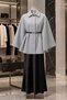 Cloak Poncho with Belt Product Length 77cm Wool Cloak 2026002 Light Gray - 2
