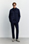 Men's Navy Blue Classic Collar Wrinkle-Resistant Quick-Dry Technical Fabric Comfort Fit Shirt Jacket A62Y2518 - 7