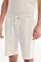 Men's White Elastic Waist Lace-Up Side Zipper Pocket Interlock Knitted Regular Fit Shorts A61Y3633 - 6