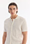 Men's Ecru Polo Collar Front Buttoned Soft Touch Regular Fit Knitwear T-Shirt A61Y5037 - 3