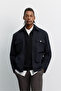 Men's Black Classic Collar, Zippered Front Pocket Cover, Fleto Pocket Detail, Elastic Waist Technical Coat A6