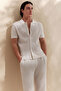 Men's Ecru Polo Collar Front Buttoned Soft Touch Regular Fit Knitwear T-Shirt A61Y5037