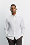 Men's White Glue-Taped Detailed Textured Technical Classic Collar Long Sleeve Regular Fit Shirt A62Y2035