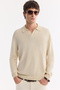 Men's Beige Polo Collar Linen Blend Basic Comfort Fit Knitwear Sweater A61Y5030 - 2