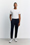 Men's Navy Blue Elastic Waist Lace-Up Easy-Iron Regular Fit Sweatpants B003404