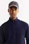 Men's Navy Blue Stand Collar Zippered Cotton Soft Touch Textured Regular Fit Cardigan A52Y5181 - 2