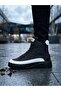 Ba0811 High Sole Black Parachute Fabric White Leather Detailed Half Ankle Sports Boots - 6