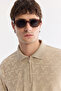 Men's Mink Non-Curling Polo Collar Zippered Regular Fit T-Shirt A61Y1046 - 2