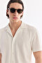 Men's Ecru Apaj Collar Cotton Jacquard Short Sleeve Regular Fit Shirt A61Y2240 - 2