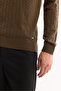 Men's Khaki Crew Neck 100% Acrylic Textured Knitwear Regular Fit Sweater E005088 - 6