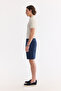 Men's Navy Blue Elastic Waist 100% Linen Relaxed Fit Shorts B003732 - 3