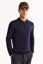 Men's Navy Blue Polo Neck Zippered Rayon Non-Pilling Textured Knitwear Regular Fit Sweater A52Y5019 - 6