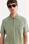 Men's Mint Non-Curling Polo Collar Zippered 100% Cotton Regular Fit T-Shirt A61Y1038 - 2