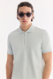 Men's Aqua Green Non-Curling Polo Collar Zippered Bi-Stretch Interlock Regular Fit T-Shirt A61Y1003 - 5
