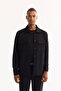 Men's Black Classic Collar Cotton Comfort Fit Shirt Jacket A52Y2092