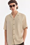 Men's Beige Cuban Collar 100% Linen Relaxed Cut Oversize Fit Short Sleeve Shirt A61Y2209 - 2