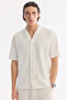 Men's Ecru V-Neck Cotton Jacquard Short Sleeve Comfort Fit Shirt A61Y2232 - 2