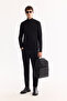 Men's Black Stand Collar Zippered Soft Touch Striped Knitwear Regular Fit Sweater A52Y5151 - 8