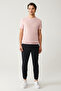Men's Light Pink Crew Neck Textured Cotton Regular Fit Knitwear T-Shirt E005027 - 5