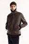 Men's Brown Fur Collar Leather Look Comfort Fit Napa Coat A52Y6060 - 2