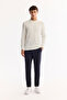 Men's Ecru Crew Neck Textured Knitwear Regular Fit Sweater A52Y5086 - 6