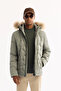 Men's Nile Green Detachable Hooded Fur Jacket 100% Goose down Water Repellent Windproof -10 Degrees