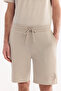 Men's Beige Elastic Waist Lace-Up Bi-Stretch Soft Touch Regular Fit Shorts A61Y3609 - 4