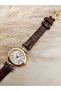 Minimal Oval Design - Dark Brown Color Strap - Roman Numeral Dial - Women's Wristwatch - Gold Color Case - 2