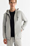 Men's Gray Hooded Collar Cotton Interlock Fabric Zippered Sweatshirt B 001102 - 2