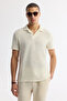 Men's Ecru Apaj Collar Striped Cotton Jacquard Regular Fit T-Shirt A51Y1152 - 5