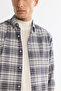 Men's Gray Bottomed Britli Collar Plaid 100% Cotton Flannel Regular Fit Shirt A42Y2143 - 2