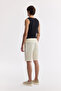 Men's Ecru Elastic Waist Lace-Up Cotton Knitted Regular Fit Shorts A51Y3612 - 3
