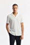 Men's White Apaj Collar Jacquard Jersey Short Sleeve Comfort Fit Shirt A51Y2027
