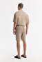 Men's Beige Elastic Waist Lace-Up Soft Touch Relaxed Fit Shorts A51Y3703 - 3