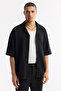 Men's Black Apaj Collar 100% Cotton Jacquard Short Sleeve Regular Fit Shirt A51Y2218 - 5