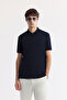 Men's Navy Blue Polo Neck Jacquard Regular Fit T-Shirt A51Y1090